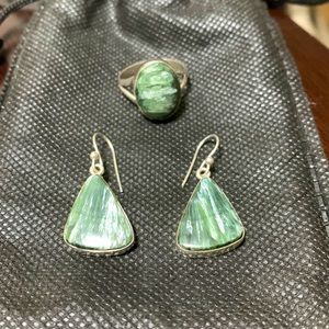 Sterling silver and Seraphinite earrings and ring
